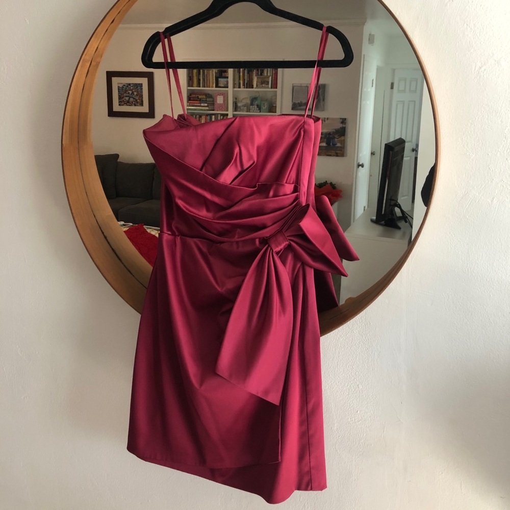 White House Black Market cranberry strapless cocktail dress.